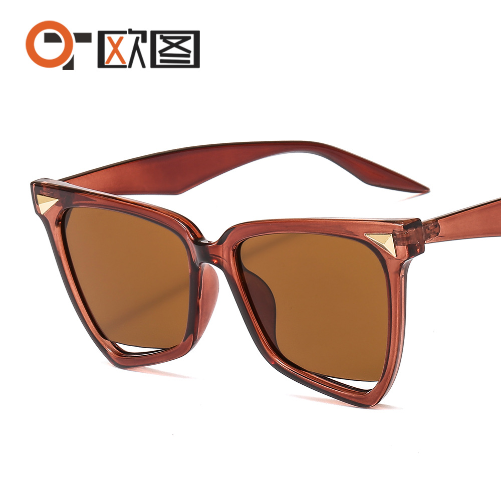 New Personality Rainbow Sunglasses Leopard Print Rice Nails Rainbow Color Women Sunglasses Cat Eyes Cross Border 9632