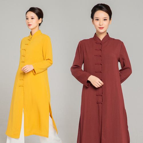 tai chi clothing chinese kung fu uniforms for women long linen residence suit martial arts training suit