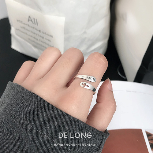 s925 sterling silver ring retro old FAITH faith cross ring personalized female silver ring ins Korean version jewelry
