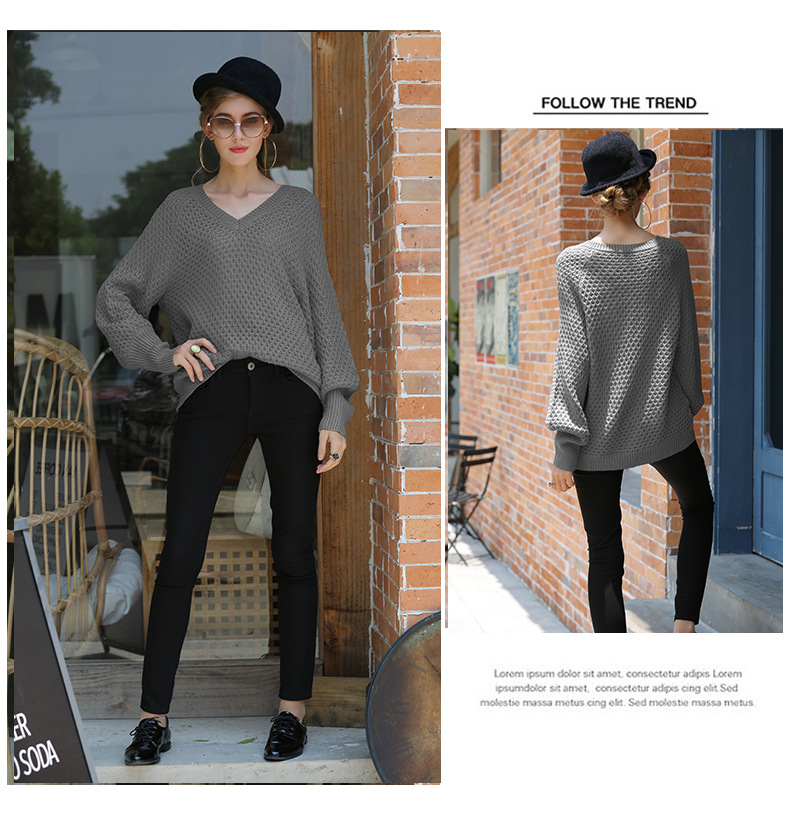 hot style V-neck autumn and winter new women s loose ladies knitted sweater NSYH7186