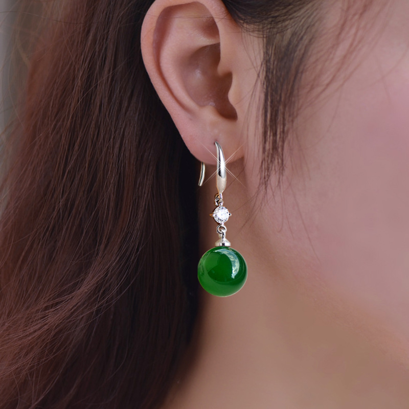 Fashion Natural Green Agate Earrings Copper Inlaid Zircon Earrings Wholesale display picture 3