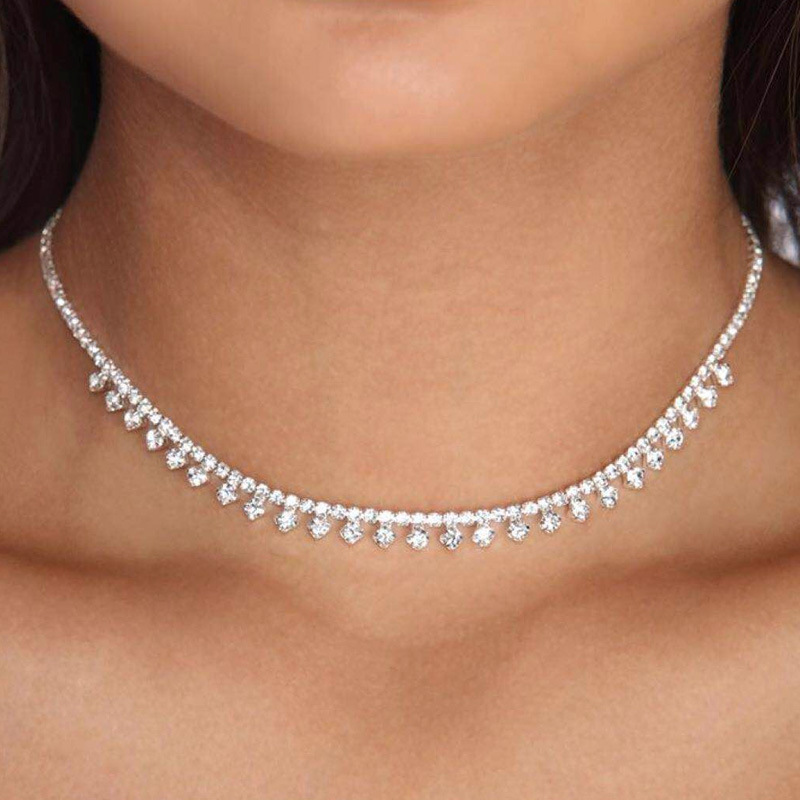 Amazon Venta caliente producto collar rhinestone garra cadena simple moda artículo collar temperamento clavícula cadena gargantilla