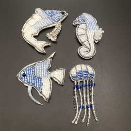 厂家直销手工钉珠立体动物海马水母布贴 串珠水钻服装包包diy辅料