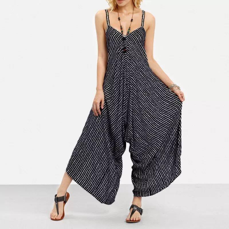 Casual Fashion Stripe Cotton Full Length Casual Pants Jumpsuits display picture 2