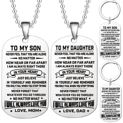 Cross border new pattern Explosive money TO MY SON Military card Necklace Stainless steel Key buckle Tag Customizable