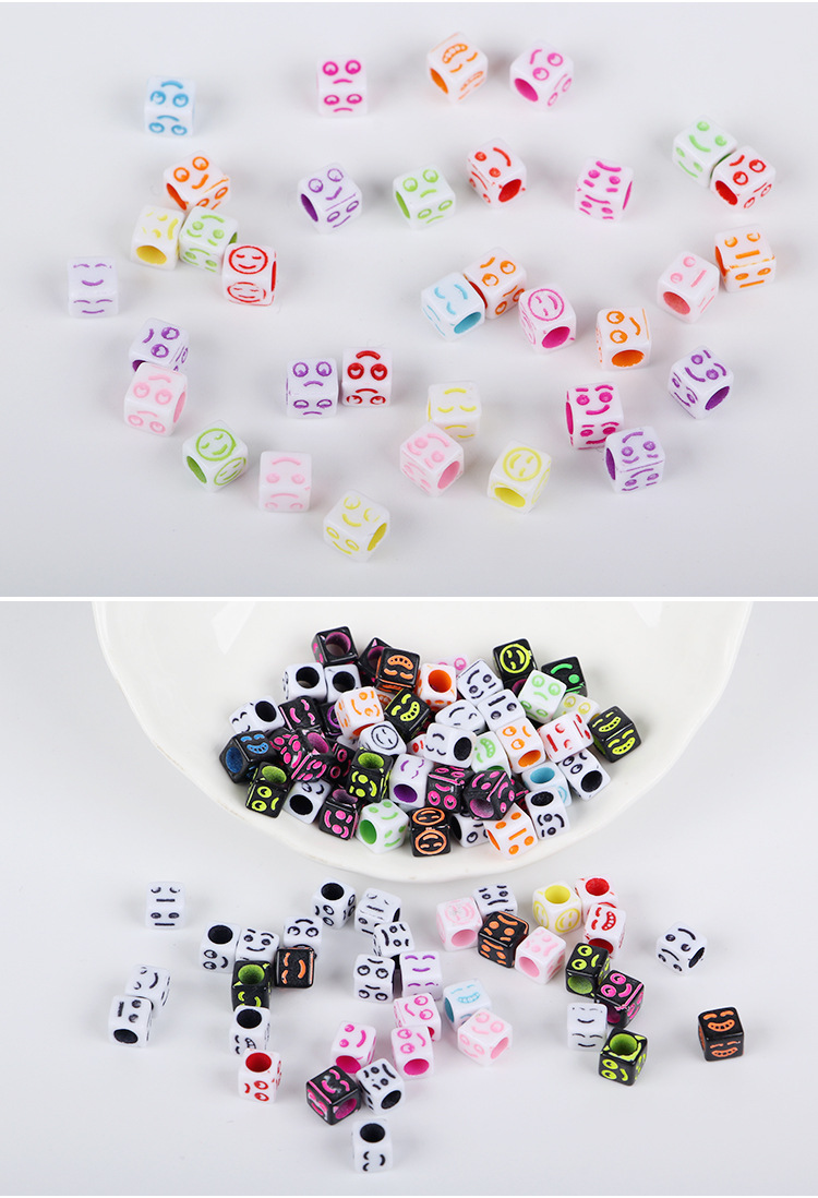 Acrylic large-hole through-hole smiling face small square bead rubber band versatile hair accessory diy handcrafted material accessory detail image 6