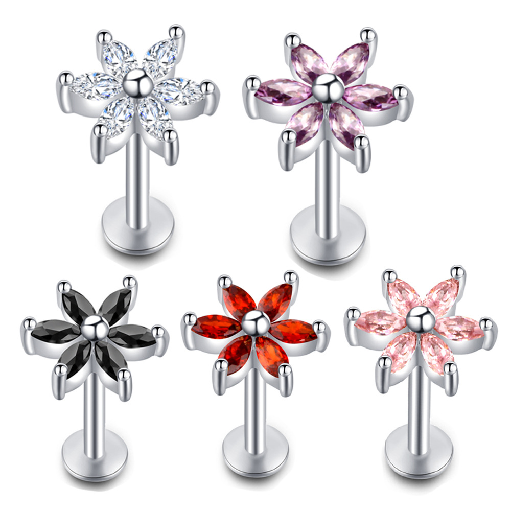 Women's Korean CZ Small Flower Stud Earrings Non Allergic Ear Bone Stud Lip Stud Lip Ring detail image 13