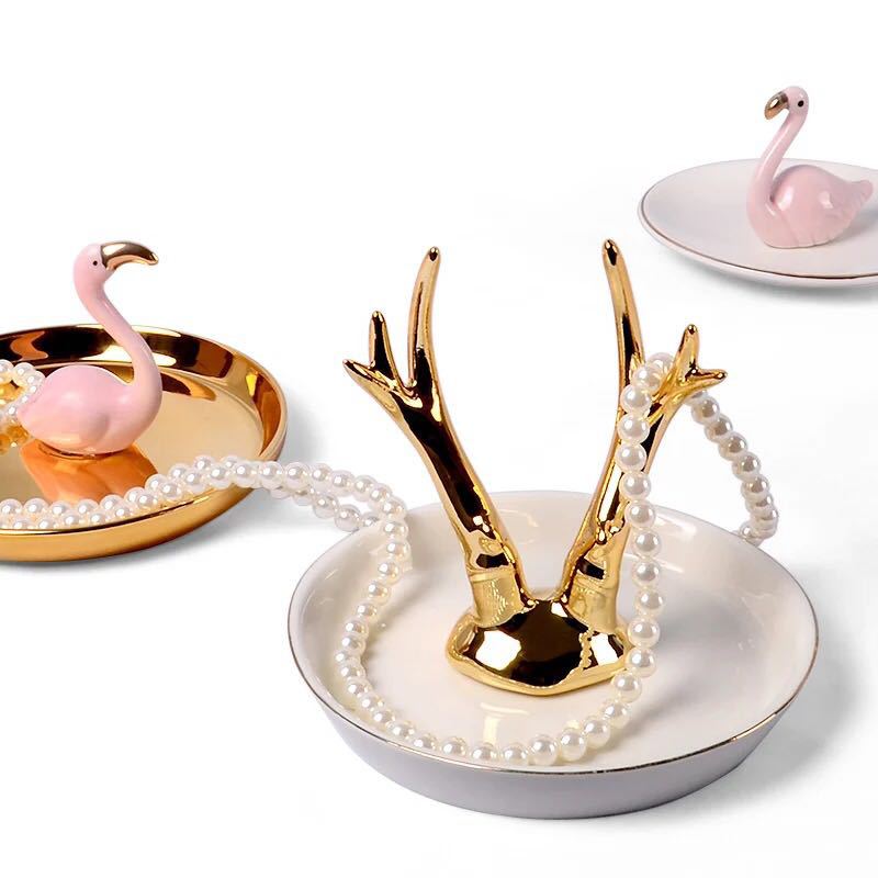 欧式陶瓷电镀首饰盘珠宝项链首饰托盘鹿角收纳盘创意家居摆件