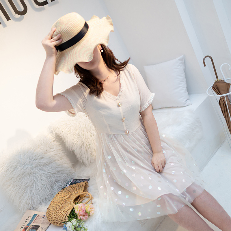 2019 Summer new Big size dress mm Dress Show thin Waist Jacobs temperament By age Middle-skirt