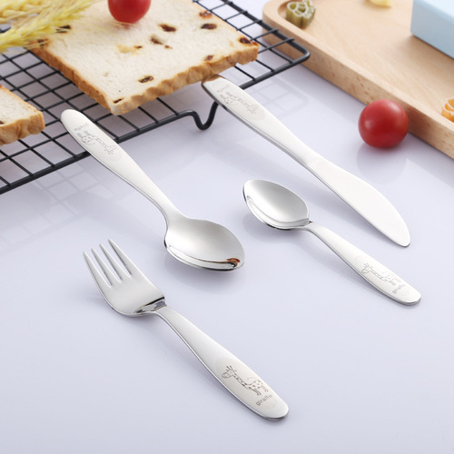 304 stainless steel children's western cutlery cartoon pattern knife, fork and spoon four-piece set spoon fork cutlery gift set