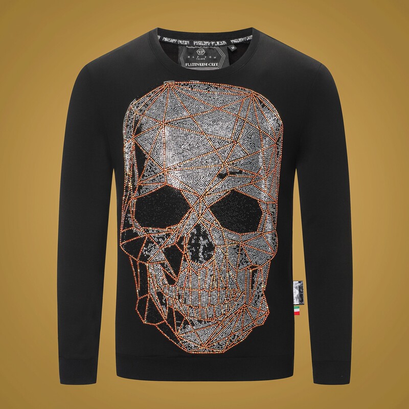 Trendy Brand Philippe Pulan Spring and Autumn New Men's Sweater European and American Street Fashion Hot Drilling Skull Round Neck Sweater for Men
