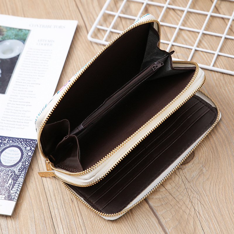 Daily Occasion Pu Leather Material Cactus, Leaf, Flower Pattern Women's Cactus Leaf Flower Pu Leather Zipper Wallets