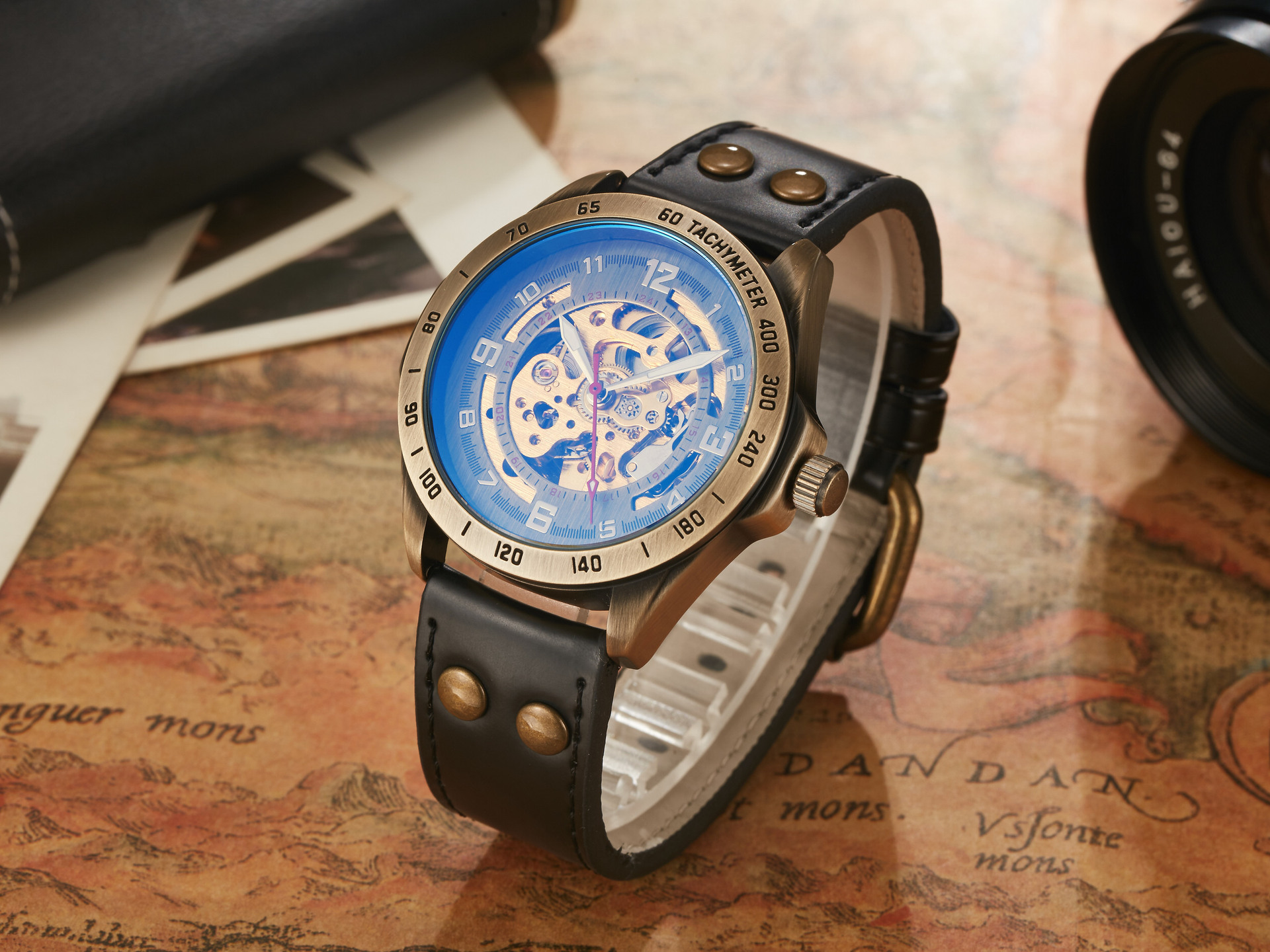 72g Weight Tempered Glass Mirror Material Genuine Leather, Steel Belt Strap Material Watch Classification Pointer Display Type Butterfly Double Snap, Buckle Buckle Style Round Dial Shape Casual, Daily Occasion Mechanical Movement Color Block Pattern All Seasons Season Men's Gender Retro Style Retro Color Block Butterfly Double Snap Buckle Mechanical Watch Men's Watches 12