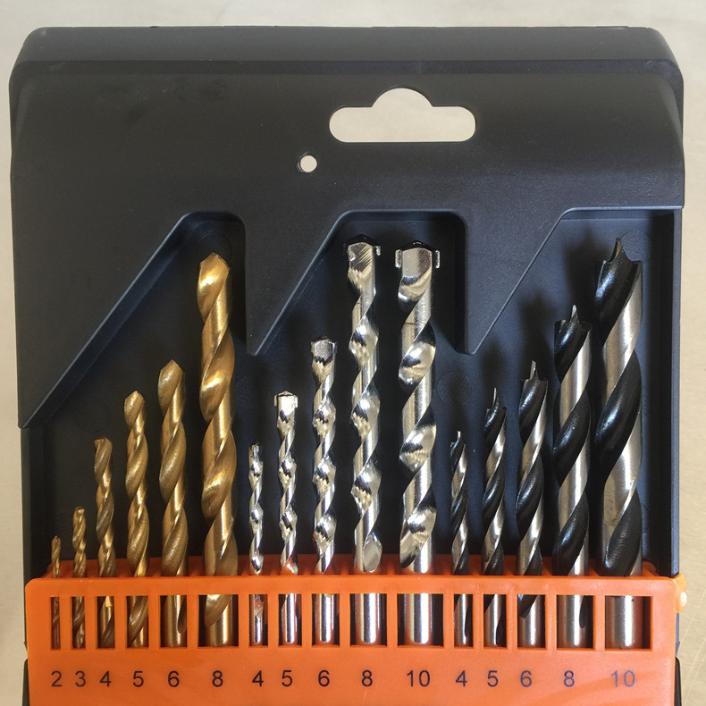 【猛狼】16PCS支混合钻头组合套装 镀钛建工三尖木工钻头组合套装