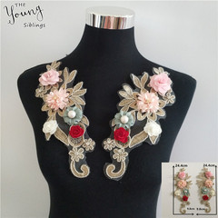 New Style 3D Embroidered Lace Collar with Floral Design, Pearl Net Lace Edge Women's Fashion Accessory Wholesale
