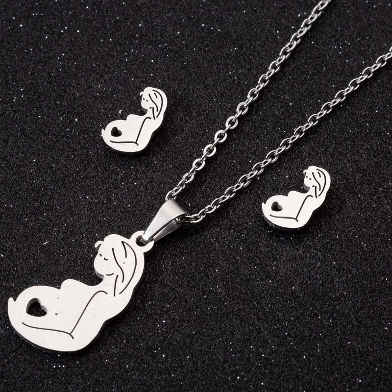 Portrait Pattern Women'S Gender Wholesale Jewelry Retro Portrait 201 Stainless Steel 18K Gold Plated Plating Ear Studs Necklace