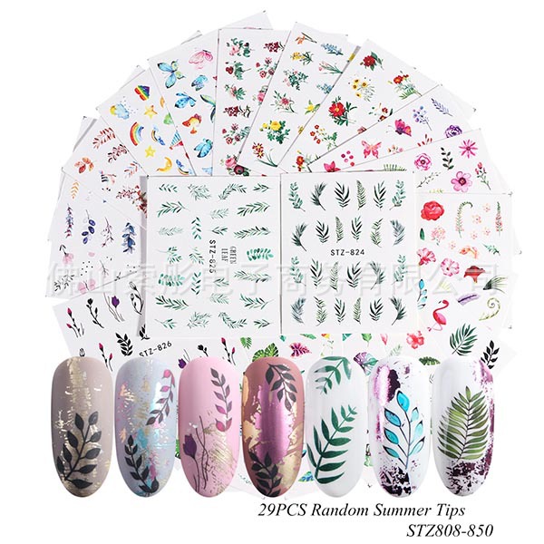 Suministro transfronterizo de pegatinas de uñas ins mariposa fruta encaje flores de colores plata caliente Navidad Halloween marca de agua pegatinas