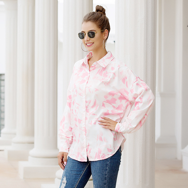 autumn new women's print long sleeve lapel shirt NSKX6073