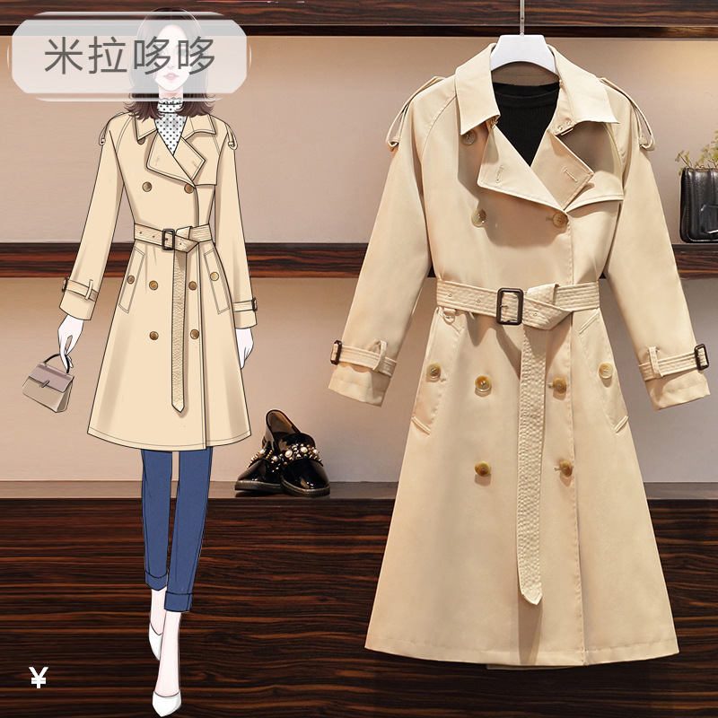 大码女装风衣女2019秋季新款胖妹妹气质大衣收腰显瘦中长款外套潮|ms