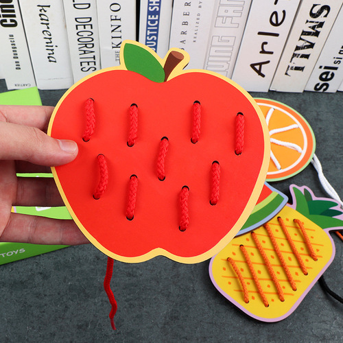 Cartoon large animal fruit threading board for children early education to exercise baby's finger flexibility and concentration educational toys