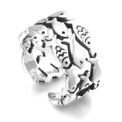 Ebay Amazon Copper Simple Cute Little Fish Silver Plated Ring Adjustable Opening Women's Ring