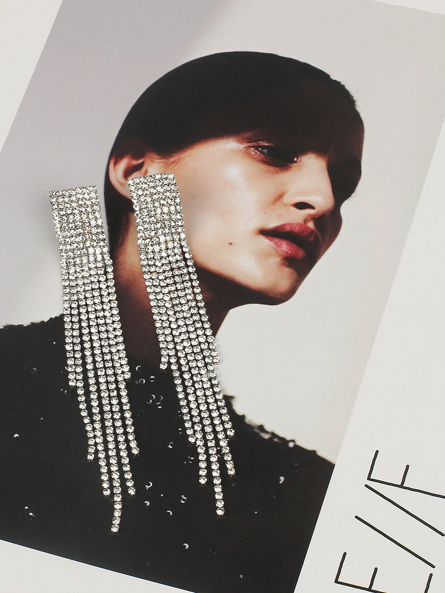 Fashion S925 Silver Needle Long Tassel Rhinestone Earrings For Women display picture 8