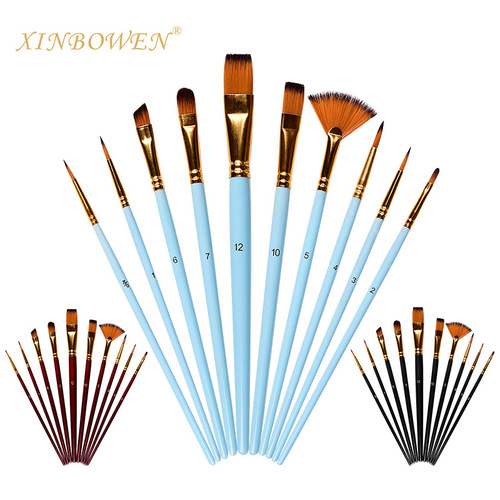 Cross-border 10-piece two-color nylon hair mixed head paint brush set, beginner painting pen, acrylic brush, DIY oil paint brush