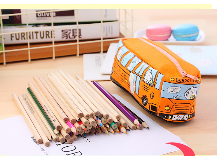Cute Creative Canvas Student Stationery Small Animal Bus Pencil Case display picture 3