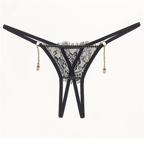 Lace panties for women, low-waisted, transparent, sexy, open, no-take-off, tempting, pearl pendant, sexy thong t-pants 2222