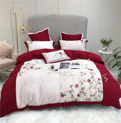 Simplicity fresh Pomegranate Embroidery Bedding bedding Multiple sets of Soft loading furniture pure cotton Cotton Four piece suit