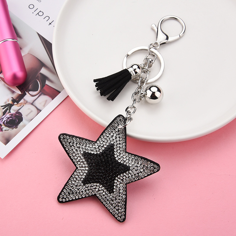 Sequined European And American Style Creative Two-color Diamond-embedded Korean Velvet Pentagram Tassel Keychain Pendant Bag Ornament Wholesale display picture 3