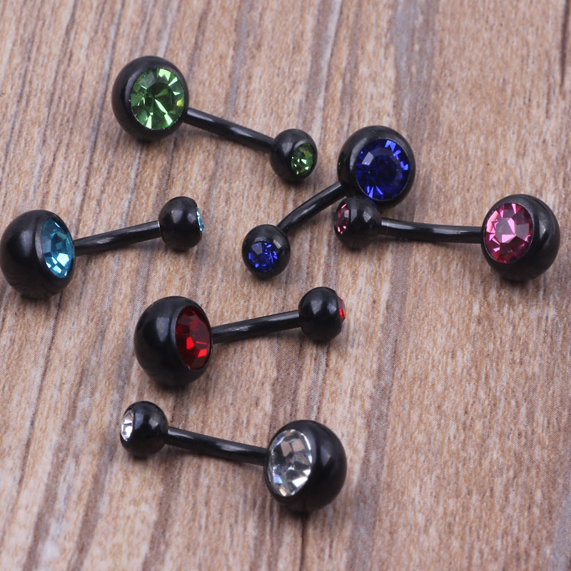 Double Drill Black Stainless Steel Belly Button Ring Navel Jewelry Dangle Big Drill detail image 4