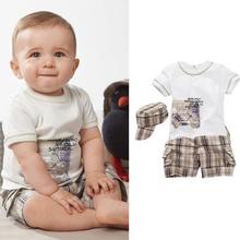 2023夏季新品童装三件套 儿童格子裤短袖T恤童裤套装 厂家直销