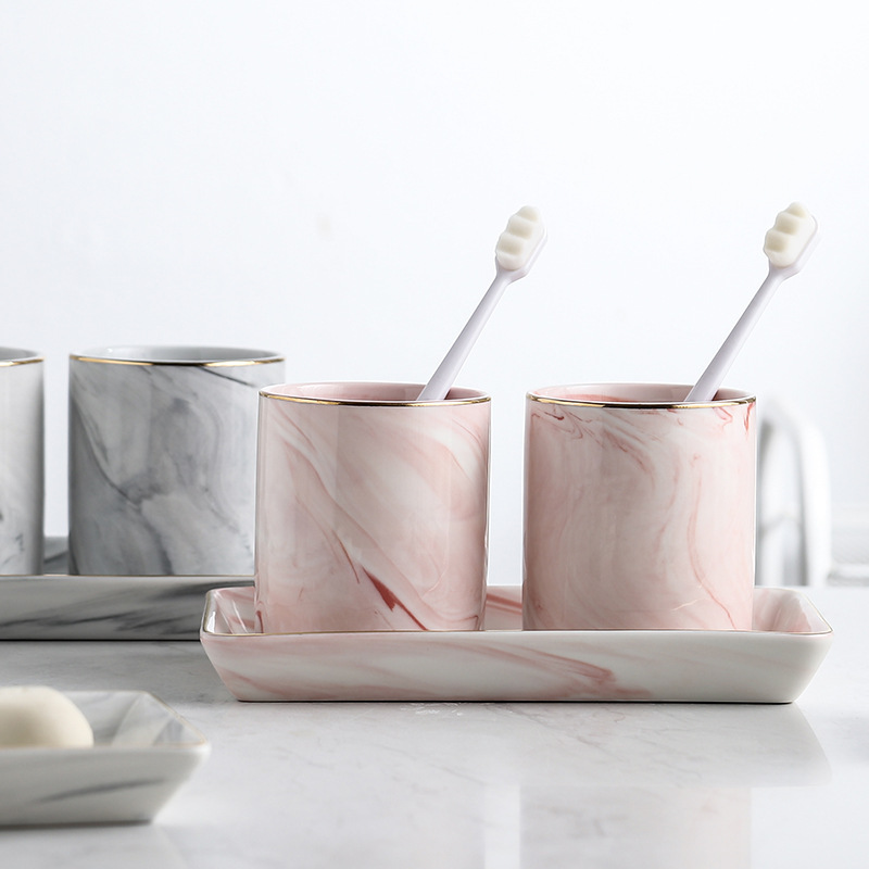 Nordic Marble Pattern Tray Creative Home Toiletries Mouth Cup Soap Box Jewelry Storage Ceramic Plate