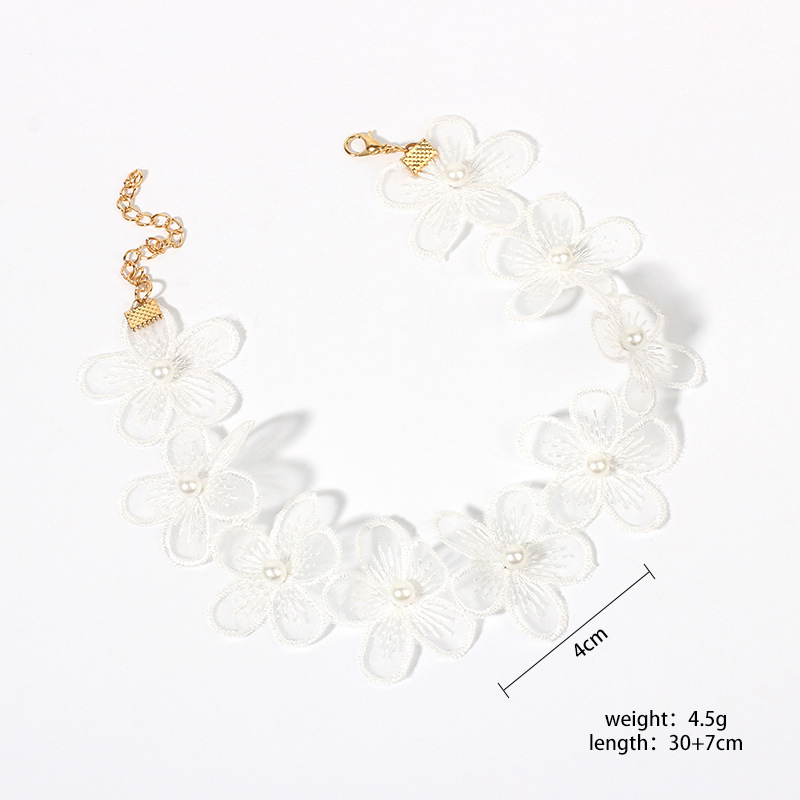 8g Weight Necklace Classification Wedding, Travel Occasion Lock Pattern Women'S Gender Cross-border New Accessories Internet Hot Fresh Rhinestone Flower Necklace Pearl Choker Necklace Short Clavicle Chain 无