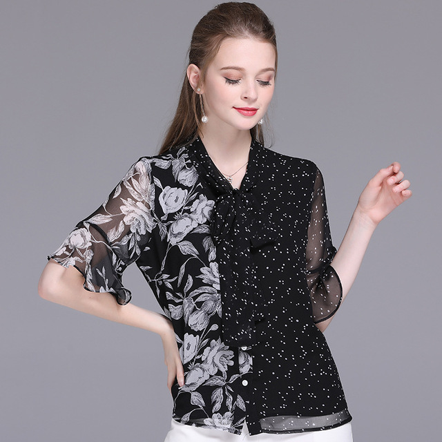 Fashionable Temperament Blouses Butterfly-knotted Horn Sleeves 