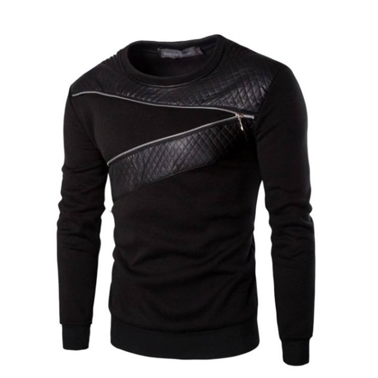Men's round neck long sleeved fashionable zipper decoration hoodie jacket men's clothing 48_senzul.com