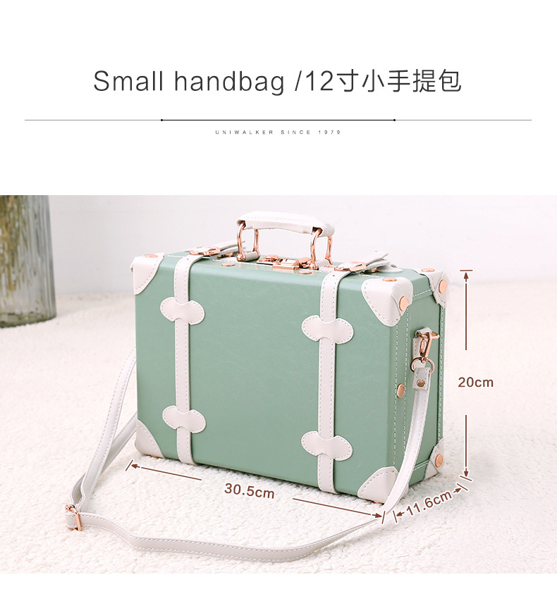 Vali kéo vintage da màu xanh lá cây 20 inch bánh xe xoay 360 độ, kèm hộp quà tặng — trà xanh matcha chi tiết 17