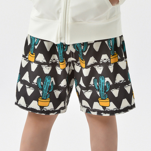 Children's beach pants with cartoon pattern, five-point loose casual shorts, men's and women's, middle-aged and older children's vacation and travel boxer swimming trunks