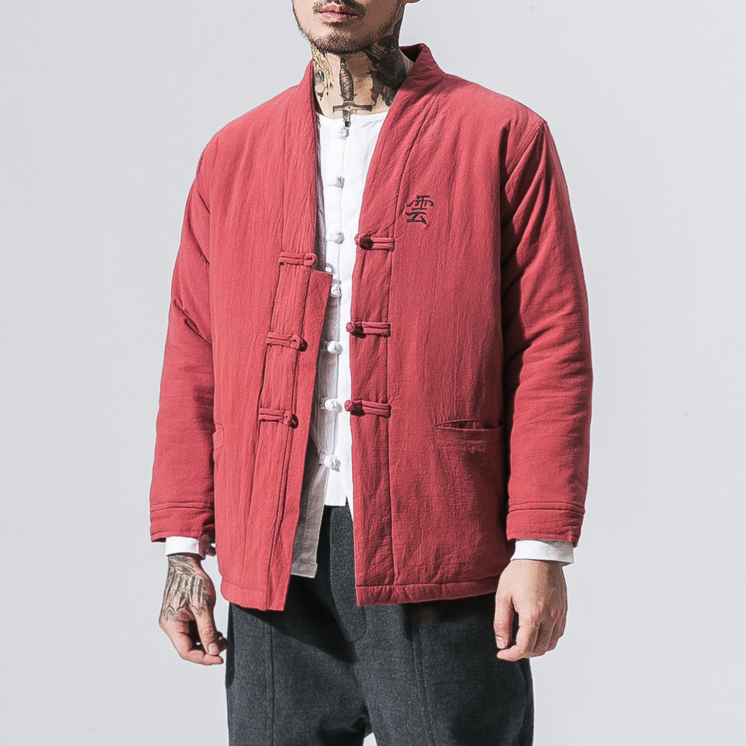 2019 ropa de invierno solapa hebilla ropa acolchada de algodón para hombre cardigan vintage Hanfu bordado grueso estilo chino ropa acolchada de algodón para hombre al por mayor