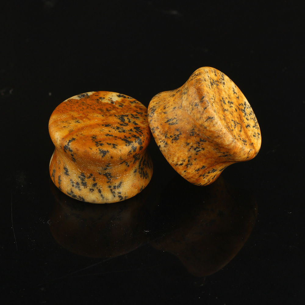 European American Leopard Stone Horn Ear Expander 16mm Single Heart Shape Stone Ear Gauges Plug detail image 7