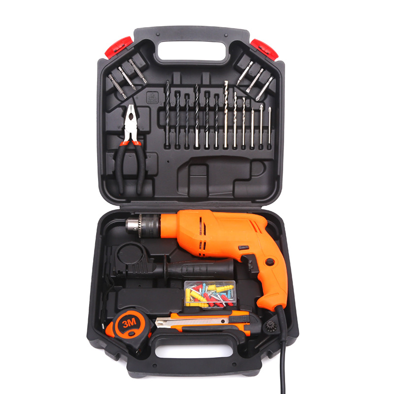 Taladro de mano para el hogar multifunción taladro de impacto traje taladro eléctrico pequeña caja de herramientas conjunto pistola de mano taladro personalización