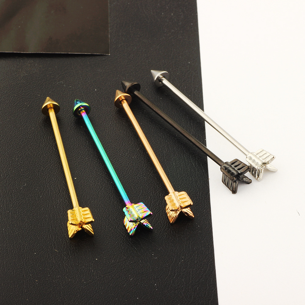 Arrow Ear Expansion Industrial Barbell Earrings Double Piercing Straight Bar Crossbar Stainless Steel Set detail image 8