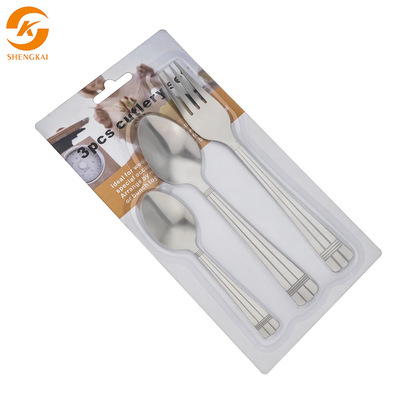 厂家促销3件不锈钢餐具套装  西式餐具礼品茶匙餐勺叉子吸卡包装|ms