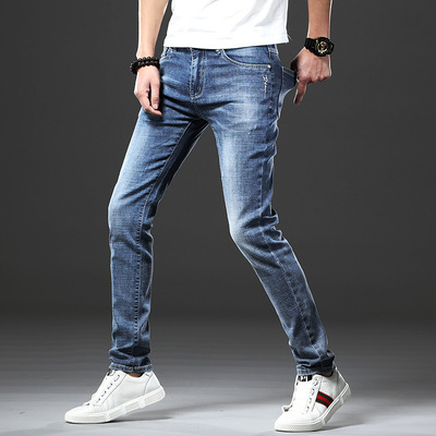 2019 Spring new pattern Elastic force Jeans Young men Self cultivation Pencil Pants Korean Edition Trend trousers One piece On behalf of