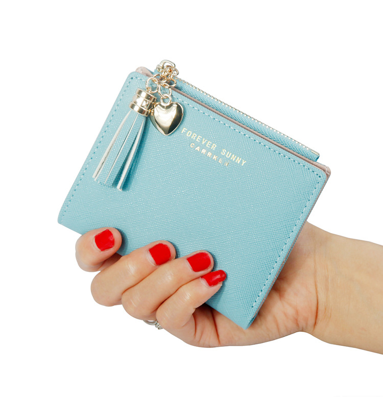 Nueva Cartera Para Mujer Hengshang Estilo Coreano Corto Moda Vertical Cruz Patrón Borla Cremallera Monedero Una Pieza Dropshipping display picture 26