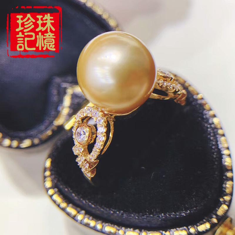 18K金锆石10-11MM海水金珍珠戒指空托配件镂空戒指指环空托配件女