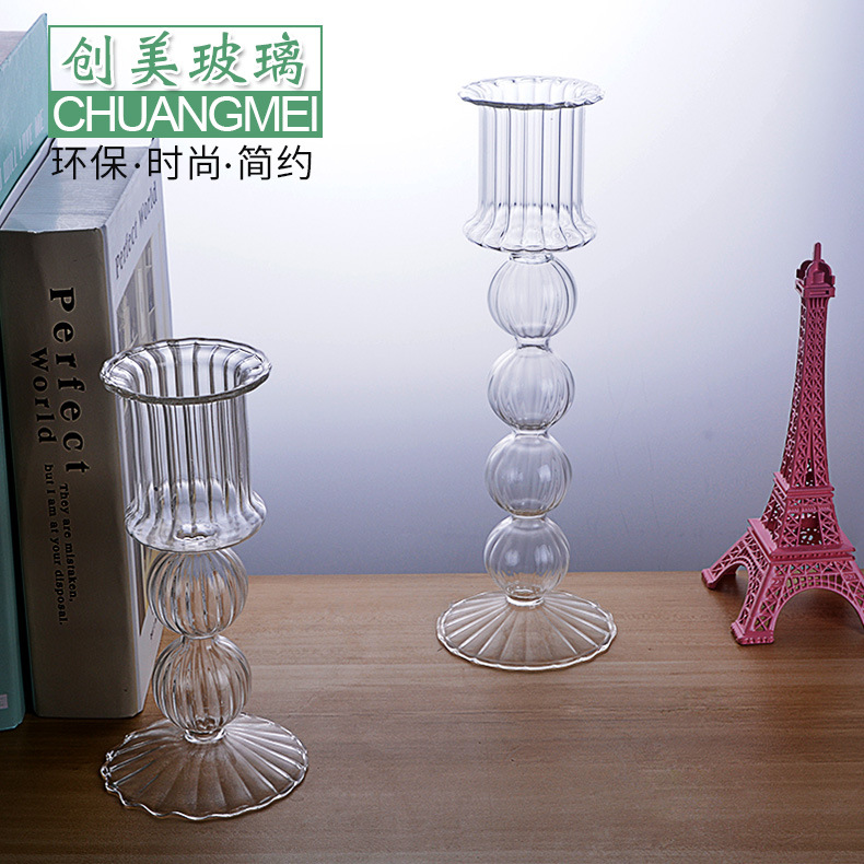 厂家专业生产 欧式花型高脚烛台 浪漫晚餐摆件 手工制作玻璃烛台
