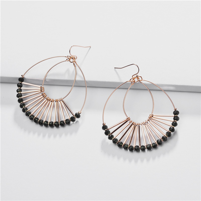 Jewelry Earrings Copper Wire Double Drop Glass Crystal Beads Fan-shaped Female Earrings display picture 1