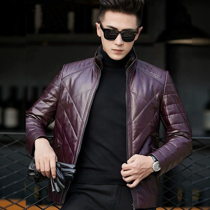 Down jacket, genuine leather, Korean style, for middle age